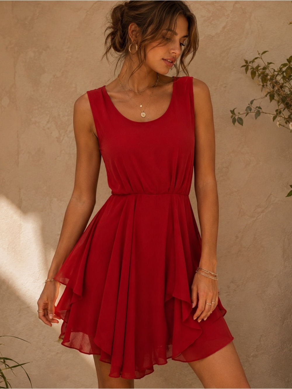 Angie Red Open Back Bow Ruffle Mini Dress Size M